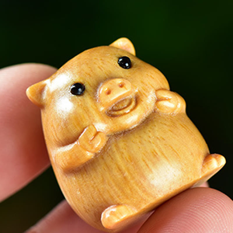 Buddha Stones Green Sandalwood Small Leaf Red Sandalwood Cute Pig Animals Positive Decoration - image 7