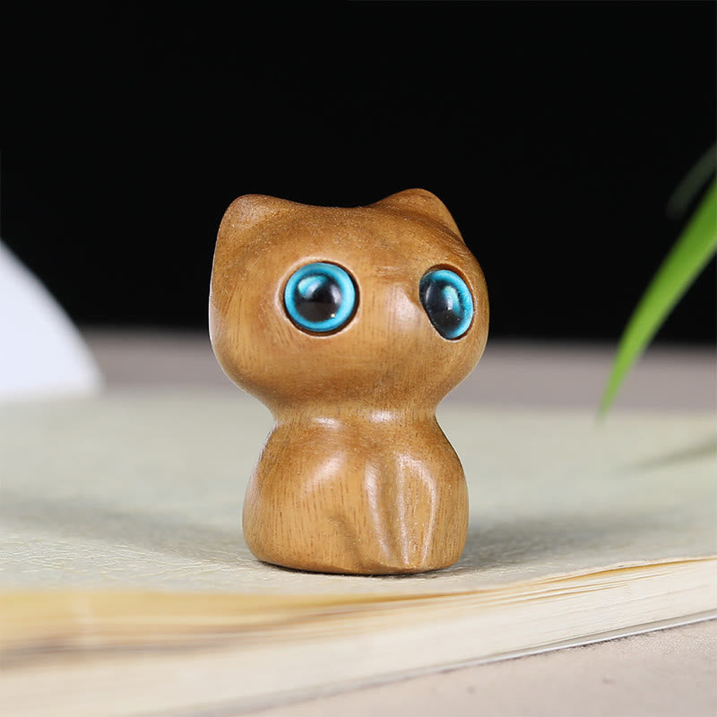 Buddha Stones Ebony Wood Small Leaf Red Sandalwood Cute Cat Animals Calm Decoration - Green Sandalwood (33*24*21mm) - image 5
