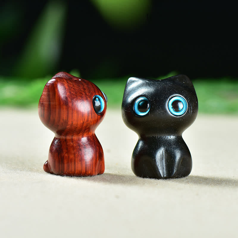 Buddha Stones Ebony Wood Small Leaf Red Sandalwood Cute Cat Animals Calm Decoration - image 19