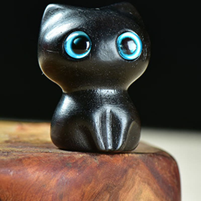 Buddha Stones Ebony Wood Small Leaf Red Sandalwood Cute Cat Animals Calm Decoration - image 1