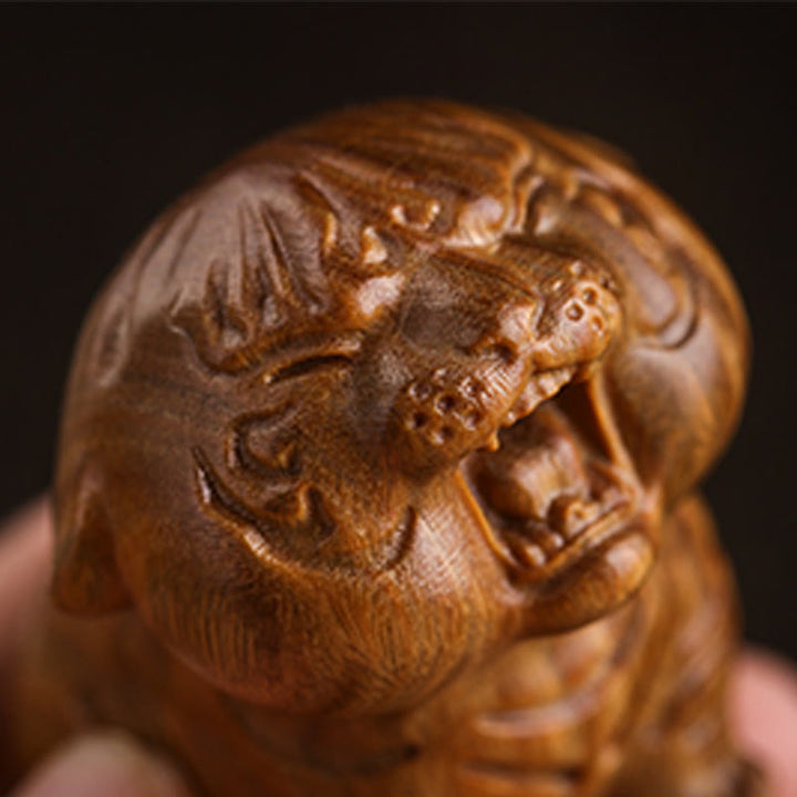 Buddha Stones Green Sandalwood Cute Tiger Animals Positive Decoration - image 10