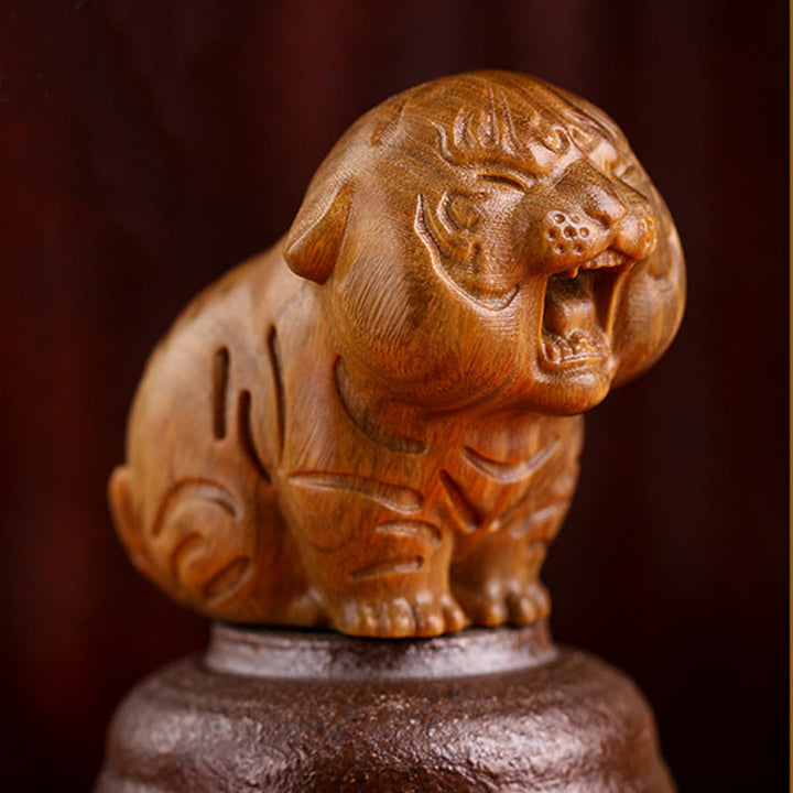 Buddha Stones Green Sandalwood Cute Tiger Animals Positive Decoration - image 3