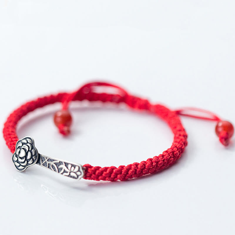 Buddha Stones Retro 925 Sterling Silver Ruyi As One Wishes Red String Braided Luck Bracelet - image 2