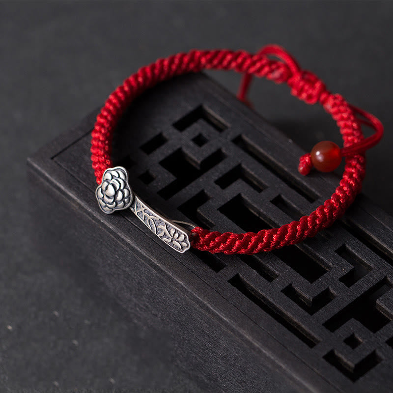 Buddha Stones Retro 925 Sterling Silver Ruyi As One Wishes Red String Braided Luck Bracelet - image 1