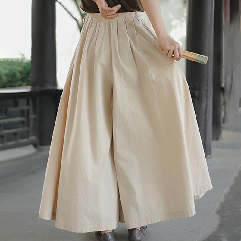 Buddha Stones Casual Plain Loose Cotton Women's Wide Leg Pants With Pockets - image 4