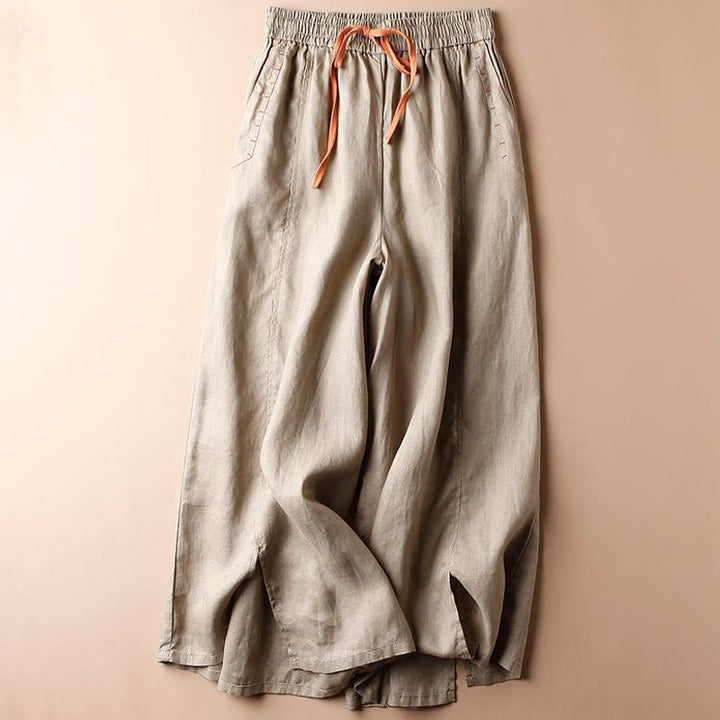 Buddha Stones Casual Cotton Slit Hem Women's 7-8 Length Wide Leg Pants With Pockets - BurlyWood - US8-10，UK/AU12-14，EU40-42 (2XL) - image 7