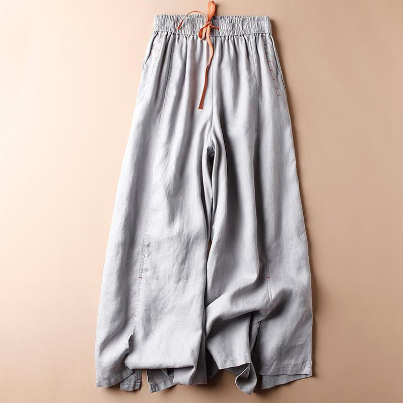 Buddha Stones Casual Cotton Slit Hem Women's 7-8 Length Wide Leg Pants With Pockets - LightSteelBlue - US8-10，UK/AU12-14，EU40-42 (2XL) - image 10