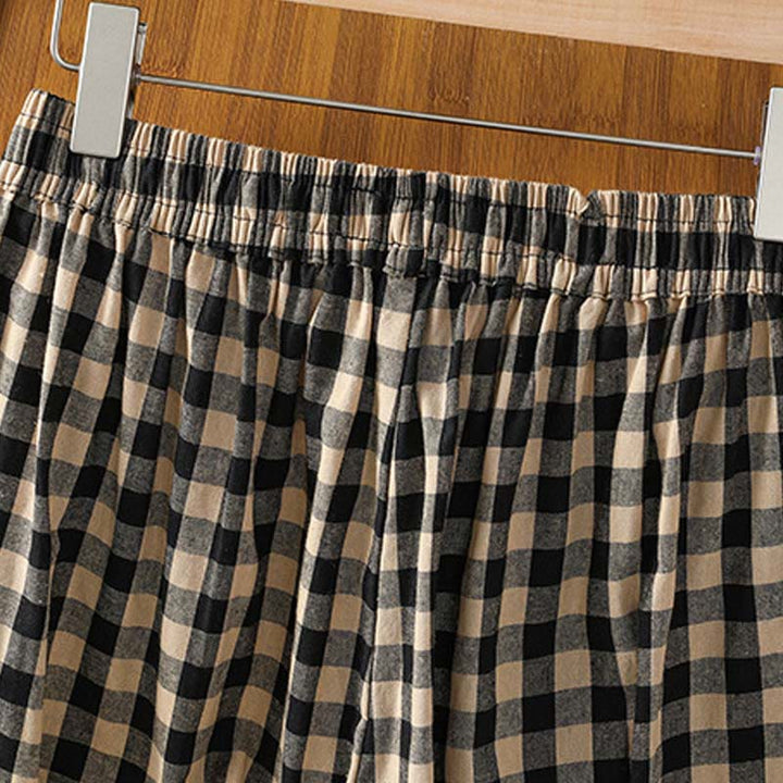 Buddha Stones Casual Cotton Stitching Grid Women's 7-8 Length Wide Leg Pants With Pockets - image 3