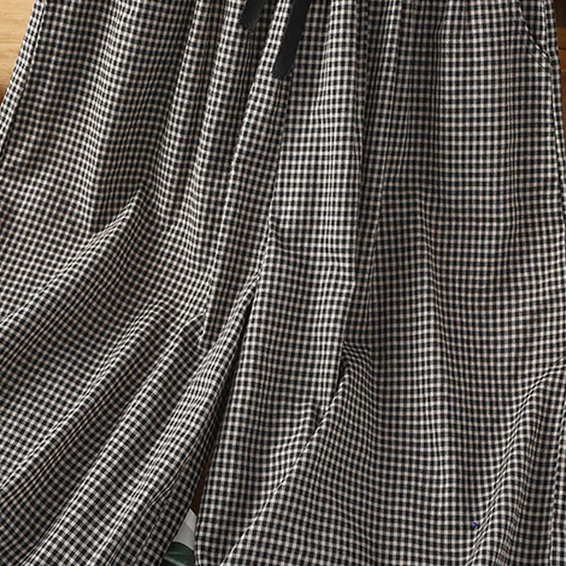 Buddha Stones Casual Cotton Stitching Grid Women's 7-8 Length Wide Leg Pants With Pockets - image 11