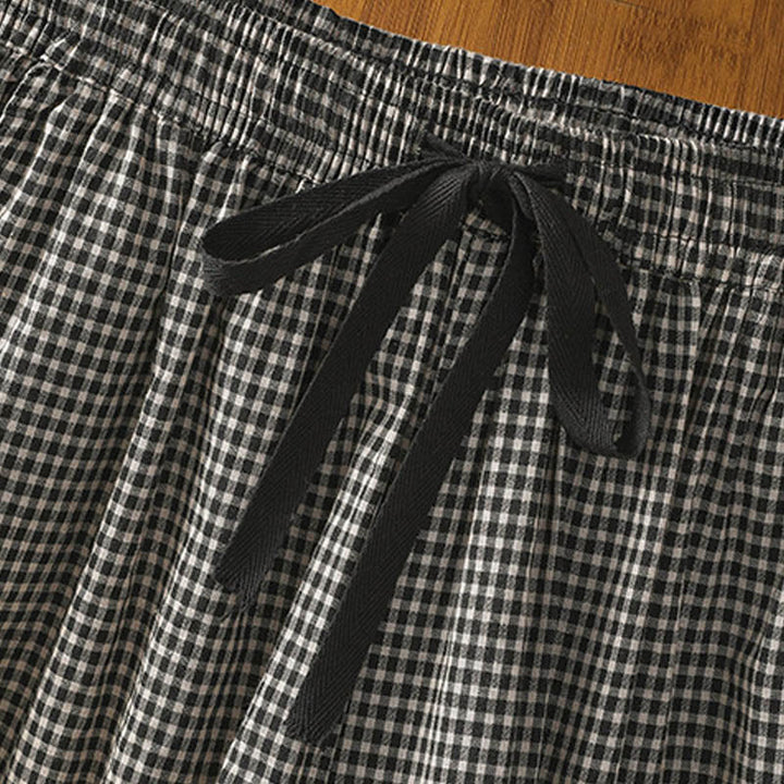 Buddha Stones Casual Cotton Stitching Grid Women's 7-8 Length Wide Leg Pants With Pockets - image 13