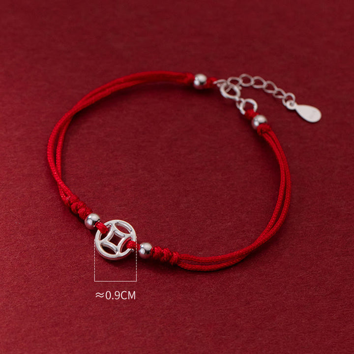 Buddha Stones 925 Sterling Silver Hollow Copper Coin Luck String Bracelet - image 8