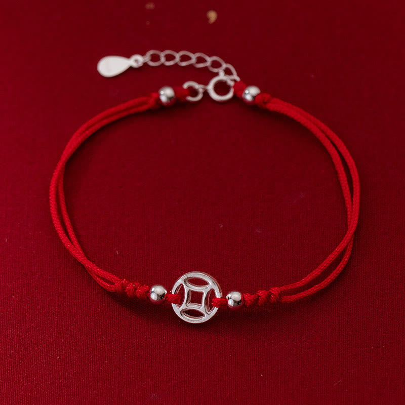 Buddha Stones 925 Sterling Silver Hollow Copper Coin Luck String Bracelet - 925 Sterling Silver(Wrist Circumference: 15-18cm) - image 0