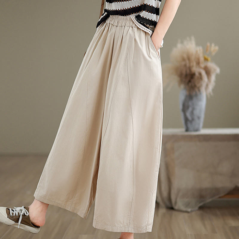 Buddha Stones Casual Plain Cotton Women's 7-8 Length Wide Leg Pants With Pockets - image 3