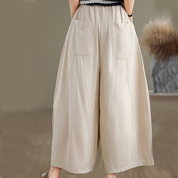 Buddha Stones Casual Plain Cotton Women's 7-8 Length Wide Leg Pants With Pockets - image 4