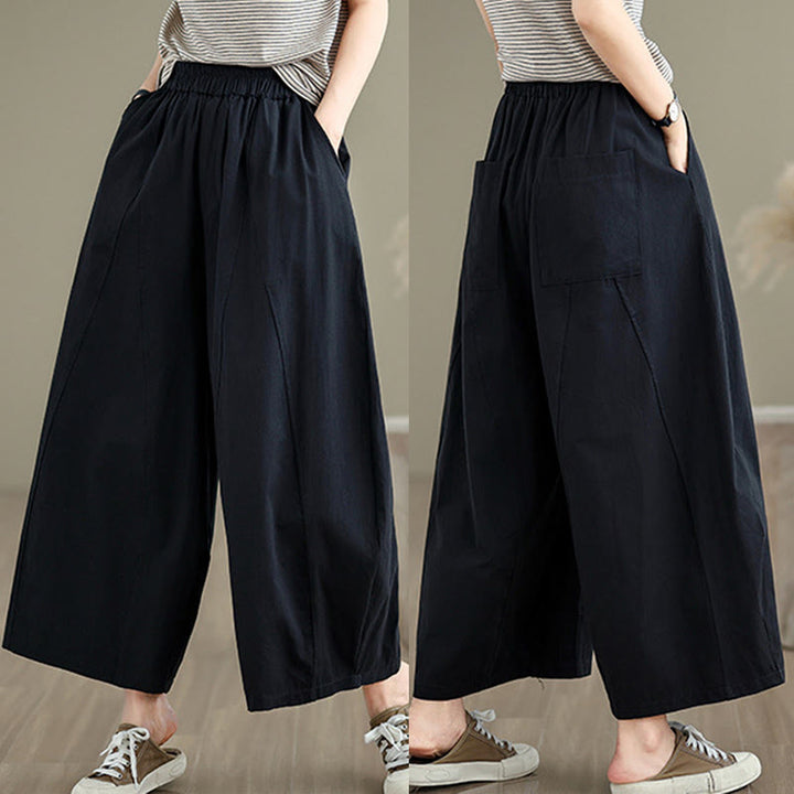 Buddha Stones Casual Plain Cotton Women's 7-8 Length Wide Leg Pants With Pockets - image 9