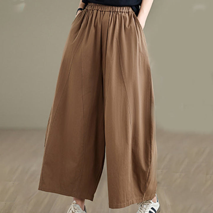 Buddha Stones Casual Plain Cotton Women's 7-8 Length Wide Leg Pants With Pockets - image 14