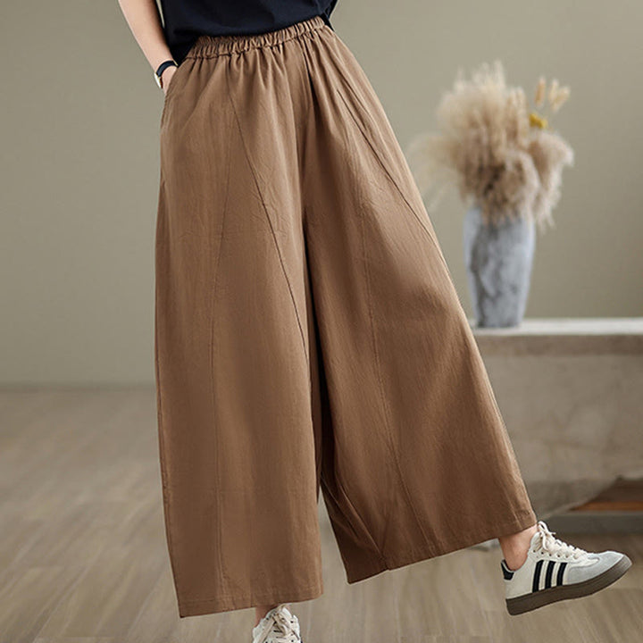 Buddha Stones Casual Plain Cotton Women's 7-8 Length Wide Leg Pants With Pockets - image 20