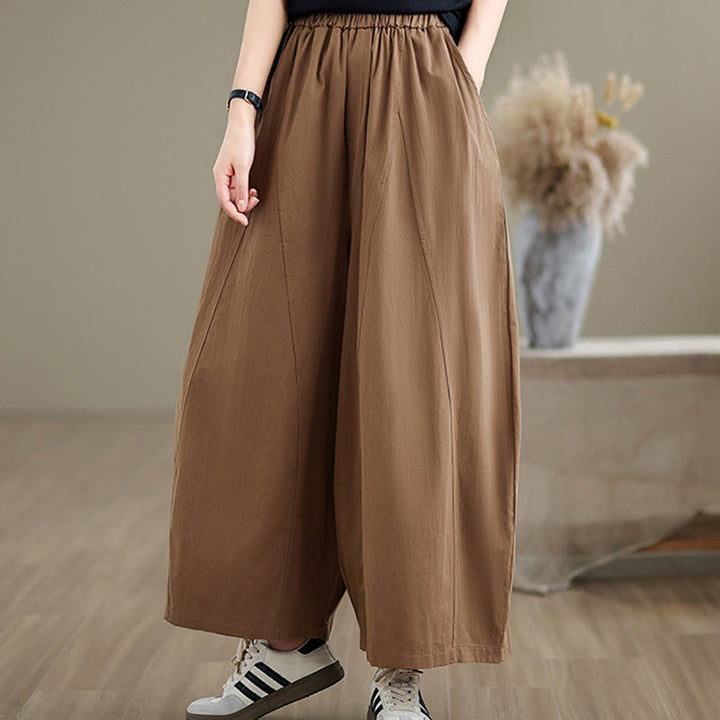Buddha Stones Casual Plain Cotton Women's 7-8 Length Wide Leg Pants With Pockets - image 15