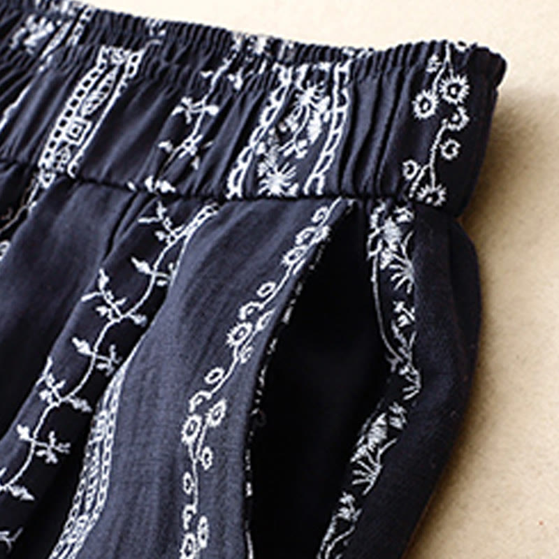 Buddha Stones Casual Vertical Printing Cotton Linen Women's Wide Leg Pants With Pockets - image 1