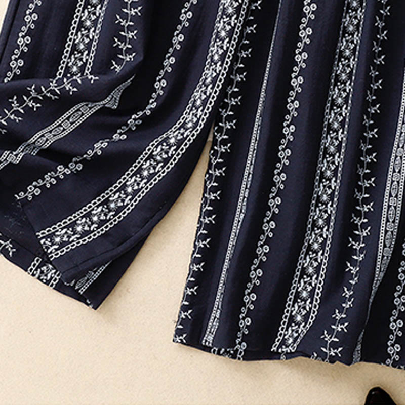 Buddha Stones Casual Vertical Printing Cotton Linen Women's Wide Leg Pants With Pockets - image 2