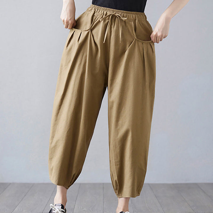 Buddha Stones Summer Plain Cropped Pants Women's Cotton Linen Harem Pants With Pockets - image 4