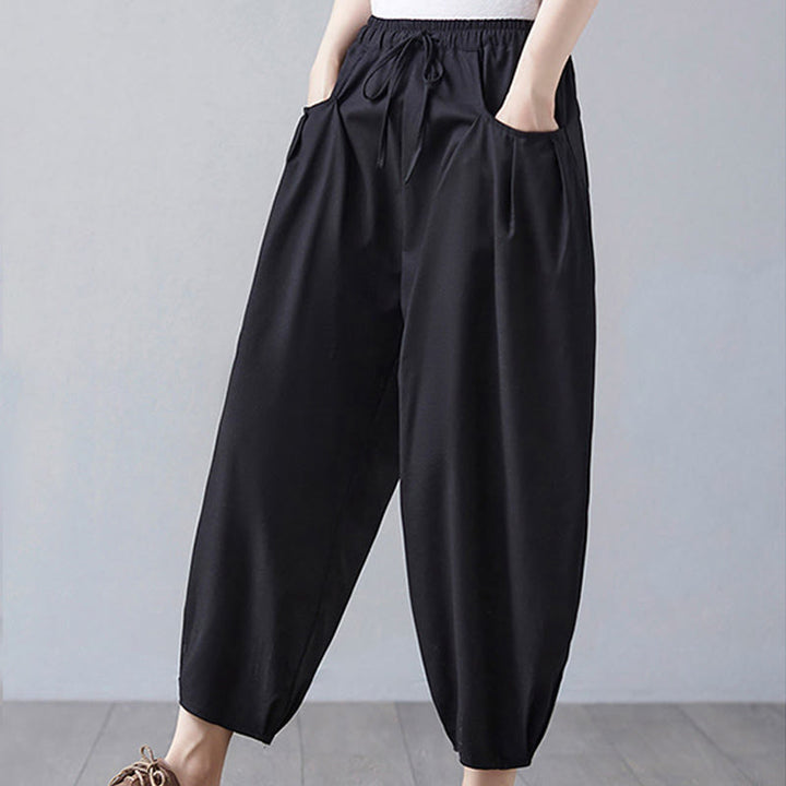 Buddha Stones Summer Plain Cropped Pants Women's Cotton Linen Harem Pants With Pockets - image 15