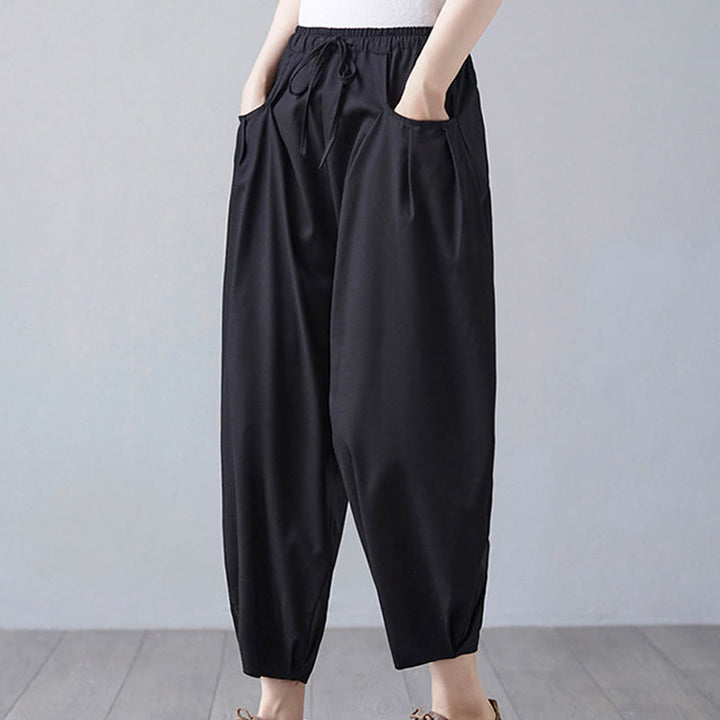 Buddha Stones Summer Plain Cropped Pants Women's Cotton Linen Harem Pants With Pockets - image 16
