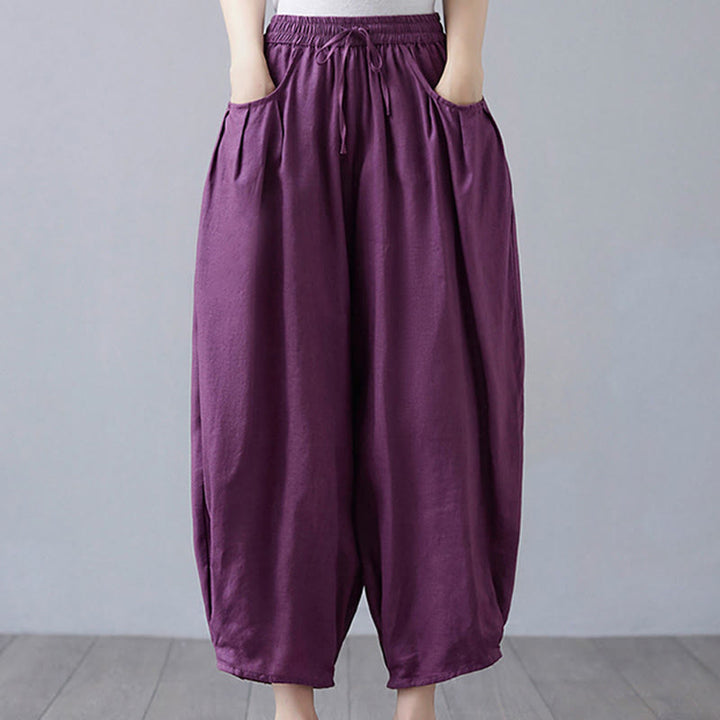 Buddha Stones Summer Plain Cropped Pants Women's Cotton Linen Harem Pants With Pockets - Purple - US12，UK/AU16，EU44 (3XL) - image 20