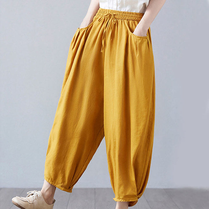 Buddha Stones Summer Plain Cropped Pants Women's Cotton Linen Harem Pants With Pockets - image 38