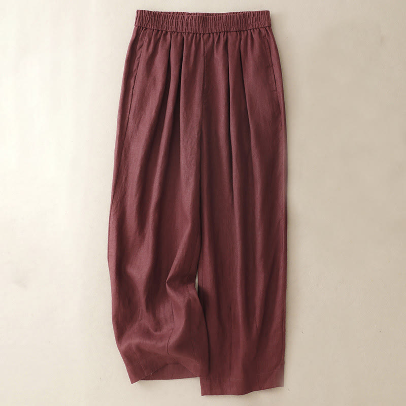 Buddha Stones Summer Plain Women's Cotton Linen Harem Pants With Pockets - Maroon - US8-10，UK/AU12-14，EU40-42 (2XL) - image 5