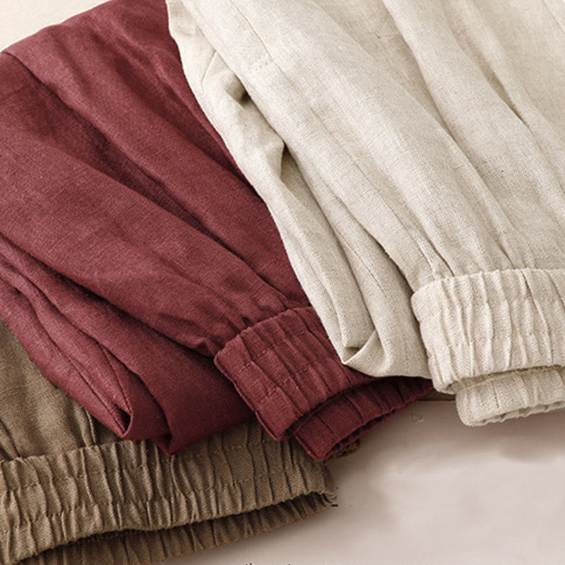 Buddha Stones Summer Plain Women's Cotton Linen Harem Pants With Pockets - image 19