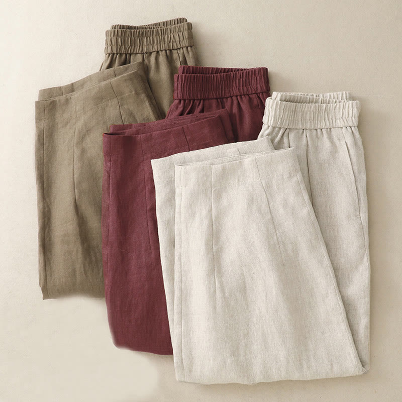 Buddha Stones Summer Plain Women's Cotton Linen Harem Pants With Pockets - image 20