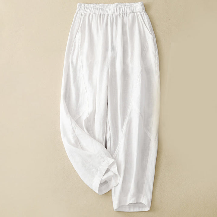 Buddha Stones Casual Plain Cropped Pants Women's Linen Harem Pants With Pockets - White - US8-10，UK/AU12-14，EU40-42 (2XL) - image 5