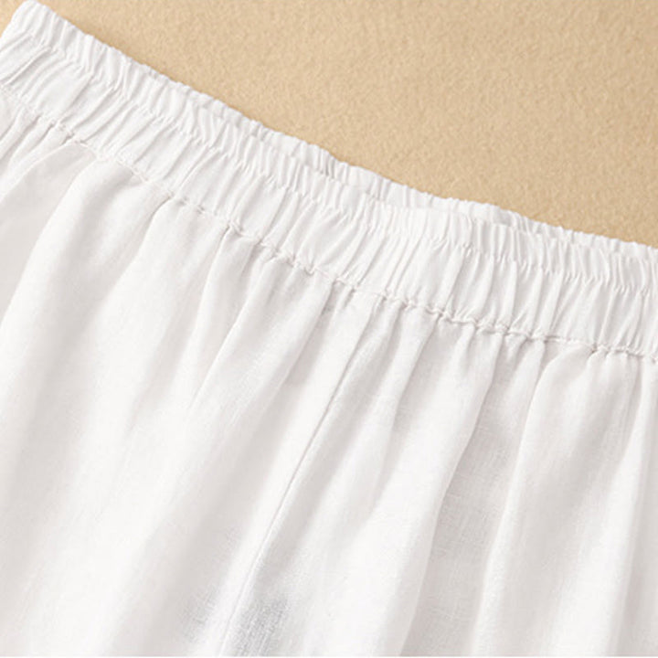 Buddha Stones Casual Plain Cropped Pants Women's Cotton Linen Harem Pants With Pockets - image 9