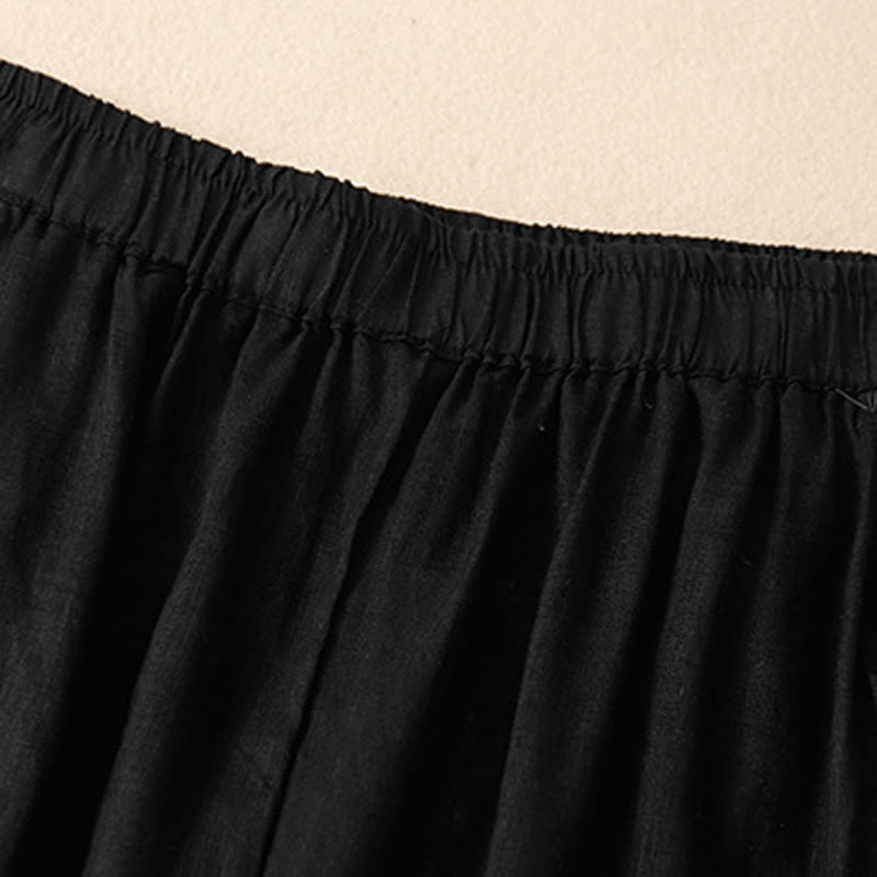 Buddha Stones Casual Plain Cropped Pants Women's Cotton Linen Harem Pants With Pockets - image 14