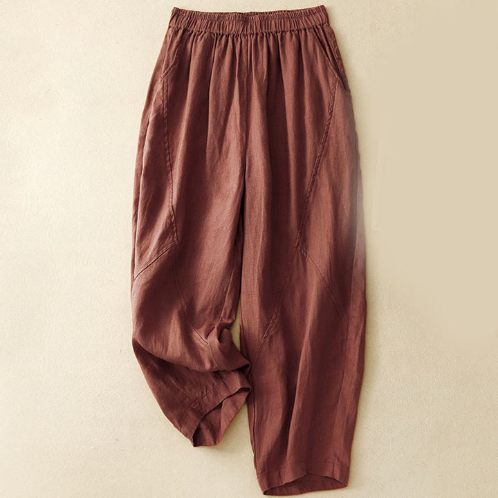 Buddha Stones Casual Plain Cropped Pants Women's Linen Harem Pants With Pockets - Maroon - US8-10，UK/AU12-14，EU40-42 (2XL) - image 15