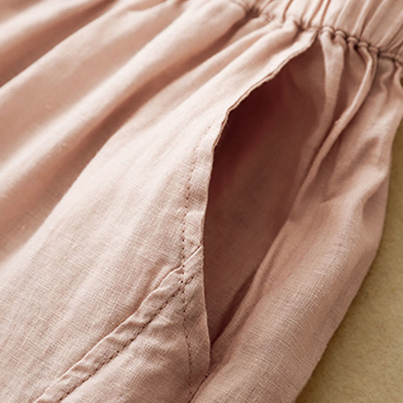 Buddha Stones Casual Plain Cropped Pants Women's Linen Harem Pants With Pockets - image 22