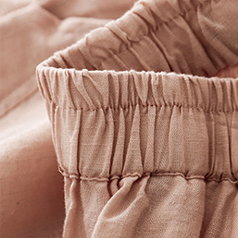 Buddha Stones Casual Plain Cropped Pants Women's Cotton Linen Harem Pants With Pockets - image 23