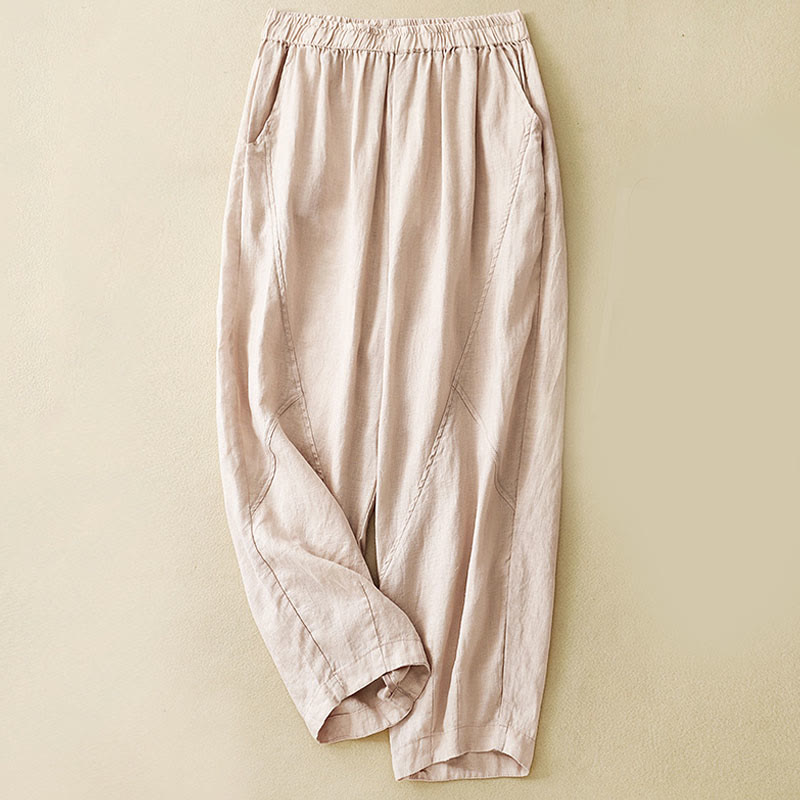 Buddha Stones Casual Plain Cropped Pants Women's Linen Harem Pants With Pockets - PeachPuff - US8-10，UK/AU12-14，EU40-42 (2XL) - image 20