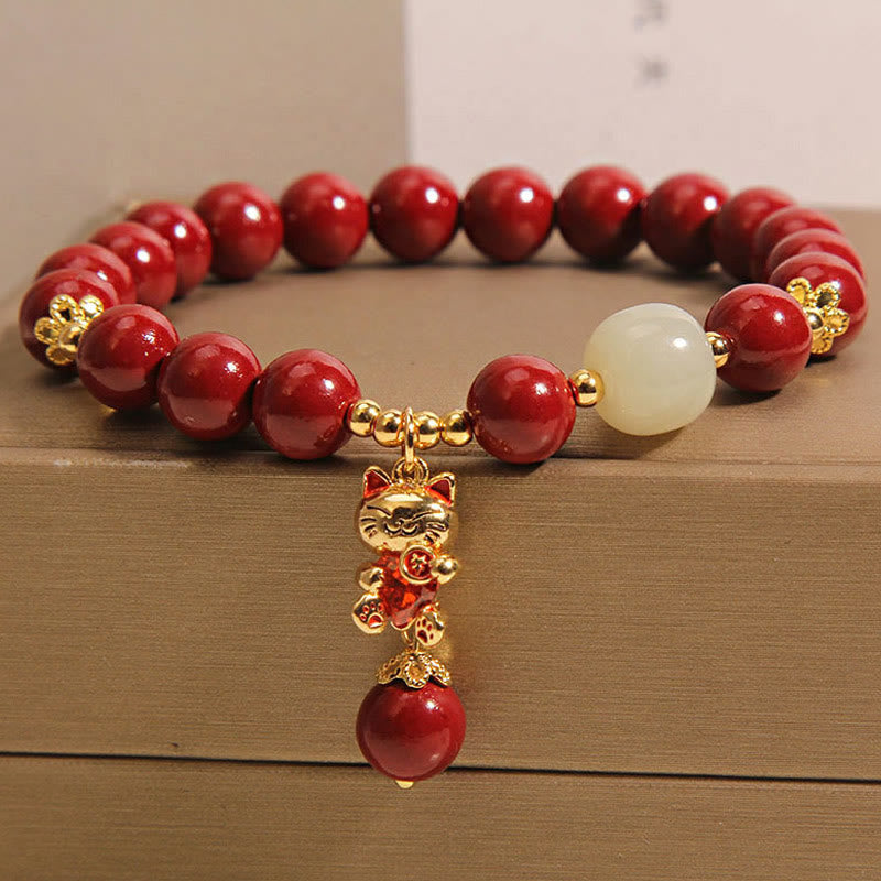 Buddha Stones "Wishing You Good Fortune and Joy" Cat Cinnabar Bracelet Includes Gift Message Card - image 3