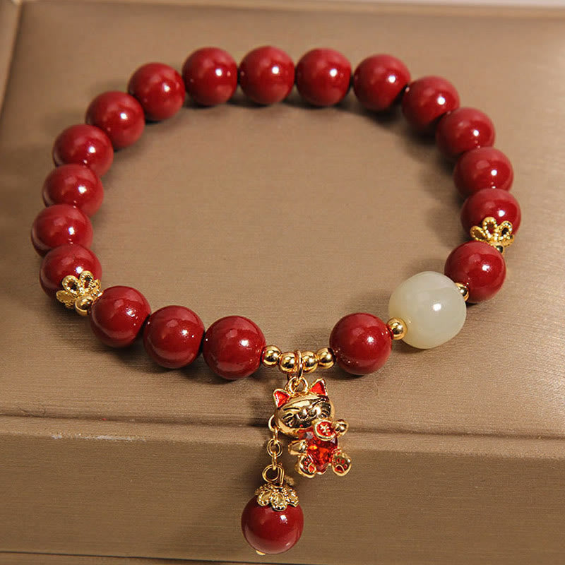 Buddha Stones "Wishing You Good Fortune and Joy" Cat Cinnabar Bracelet Includes Gift Message Card - image 5