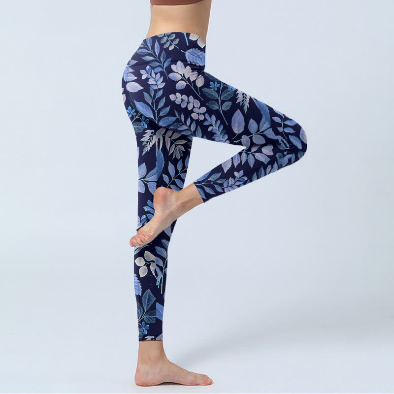 Buddha Stones Purple Leaves Print Gym Leggings Women's Yoga Pants - image 3