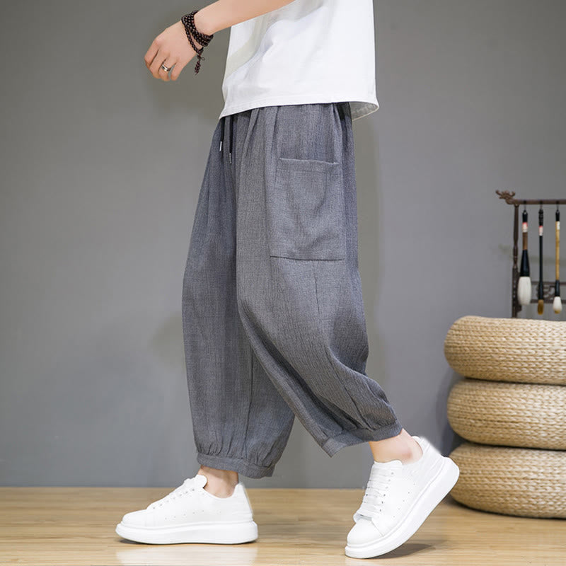 Buddha Stones Casual 7-8 Length Cropped Men's Harem Pants With Side Pockets - DarkGray - US/UK/AU46，EU56 (5XL) - image 17