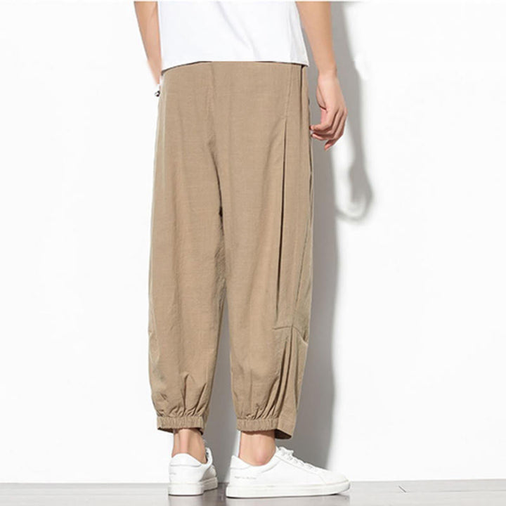 Buddha Stones Summer Men's 7-8 Length Cotton Linen Carrot Pants With Pockets - image 6