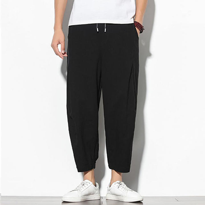 Buddha Stones Summer Men's 7-8 Length Cotton Linen Carrot Pants With Pockets - image 15