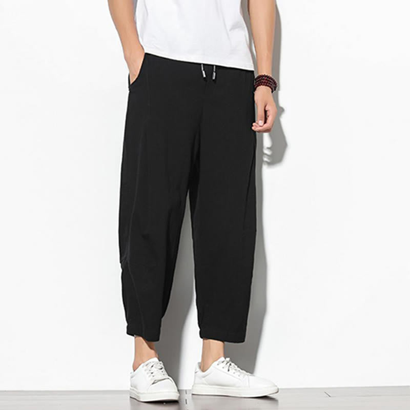 Buddha Stones Summer Men's 7-8 Length Cotton Linen Carrot Pants With Pockets - image 19