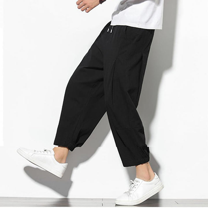 Buddha Stones Summer Men's 7-8 Length Cotton Linen Carrot Pants With Pockets - image 20