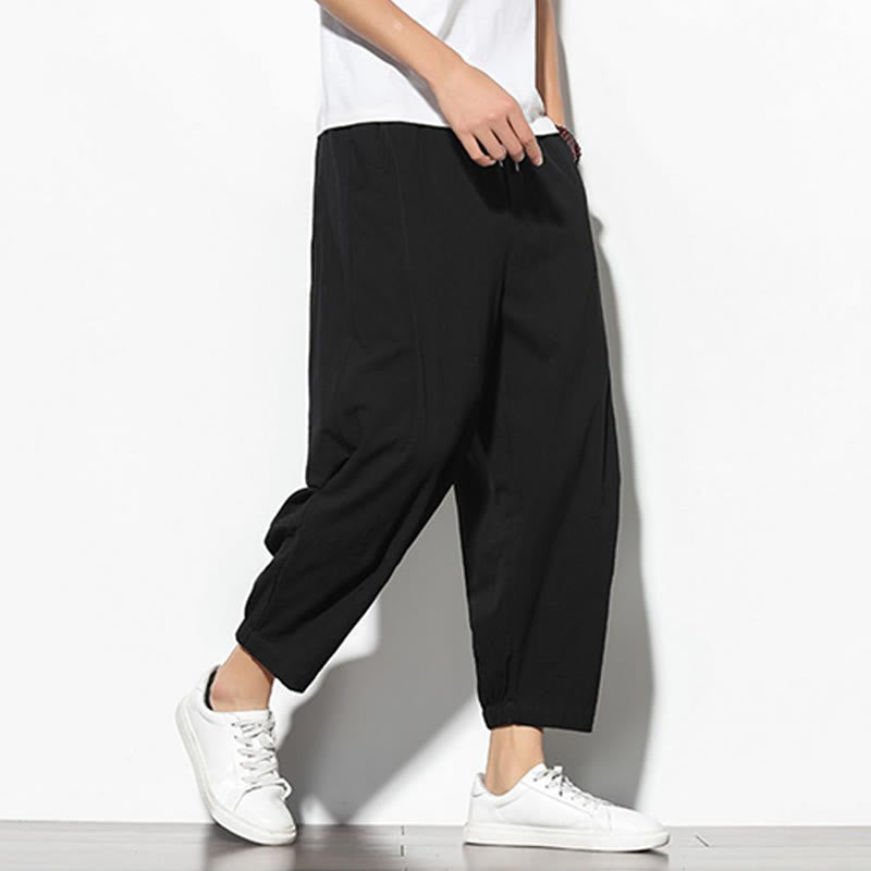 Buddha Stones Summer Men's 7-8 Length Cotton Linen Carrot Pants With Pockets - image 18