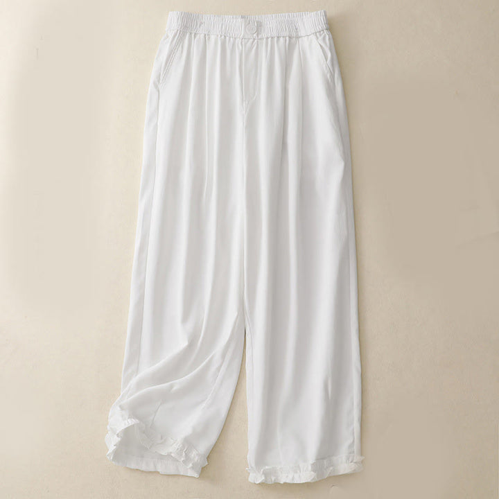 Buddha Stones Summer Button Ruffled Ankle-Length Women's Pants With Pockets - White - US8-10，UK/AU12-14，EU40-42 (2XL) - image 4