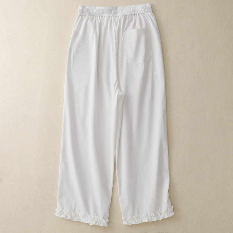 Buddha Stones Summer Button Ruffled Ankle-Length Women's Pants With Pockets - image 5